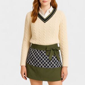 Tanya Taylor Plaid Preppy Skirt 14 Green Mini‎ Y2K Schoolgirl